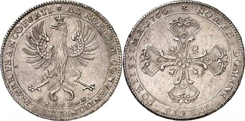 Frankfurt-Stadt. 
z.Z. Franz I. 1745-1765. Konv.-Taler 1764 Gekr. Adler / Verzi...