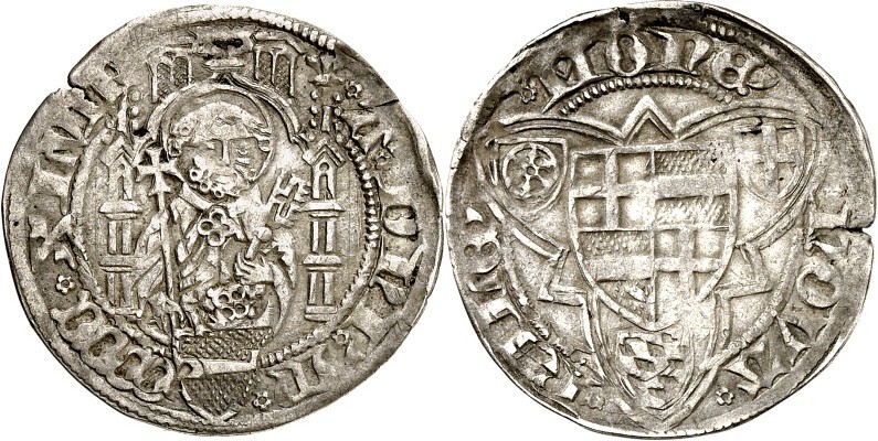 Köln-Erzbistum. 
Dietrich II. von Moers 1414-1463. Weißpfennig 1447 1,84g Riel....