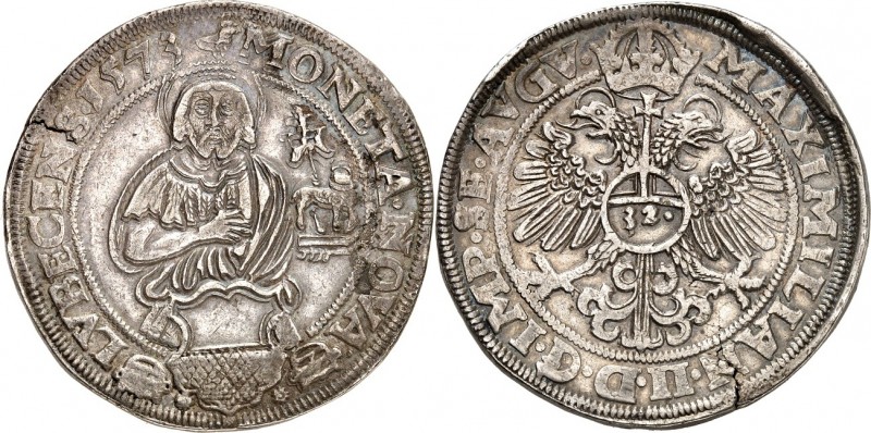 Lübeck-Stadt. 
z.Z. Maximilian II. 1564-1576. Taler 1573 Hüftbild von Johannes ...