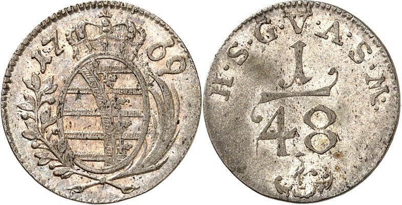 Sachsen-Gotha-Altenburg. 
Friedrich III. 1732-1772. 1/48 Taler 1769, 1771 Gekr....