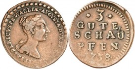 Sachsen-Gotha-Altenburg. 
Friedrich III. 1732-1772. 3 Gute Schaupfennige 1738 (v. Chr. Wermuth) Brustb. seiner Schwester Augusta, Gemahlin Friedrich ...