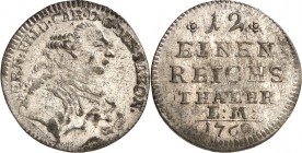 Sachsen-Hildburghausen. 
Ernst Friedrich III. Karl 1745-1780. 1/12 Taler 1760 Brb. n. r. / 6 Z. Wert und Jahr, mit S:M:. Hollm.&nbsp; 92, Slg.Merseb....
