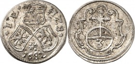 Sachsen-Neu-Weimar. 
Johann Ernst 1662-1683. Dreier 1682 3 Wappen u. Krone/ RA in Kartusche. Merseb.&nbsp; 3929, Koppe&nbsp; 417. . 

ss