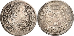 Schlesien-Troppau & Jägerndorf, Herzogtum. 
Karl von Liechtenstein 1614-1627. 3 Kreuzer 1615 Büste n.r./ gekröntes Doppelwappen. F.u.S.&nbsp; 3138, D...