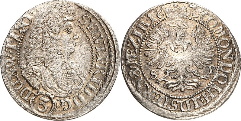 Schlesien-Württemberg-Öls. 
Sylvius Friedrich 1673-1697. 3&nbsp;Kreuzer 1676 Oe...