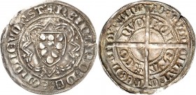 Schönforst bei Aachen. 
Reinhard II. 1369-1396. Turnose o.J. 2,65g Kugelschild im Vierpaß / Kreuz auf doppeltem Schriftkreis. Men. 6. . 

kl. Schrf...