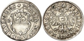 Ulm-Stadt. 
Halbbatzen 1624 verzierter Wappenschild, / Gekr. Doppeladler, auf der Brust Wertzahl 2. Nau&nbsp; 99, Häb.&nbsp; 41. . 

vz