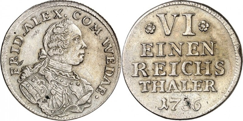 Wied-Neuwied. 
Johann Friedrich Alexander 1737-1791. 1/6 Reichstaler (preuß.) 1...