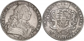 Württemberg. 
Karl Eugen 1744-1793. Konv.-Taler 1769 Brb. mit langen offenen Haaren n.r. / Wappen in Kartusche zw. Zweigen. K./R.&nbsp; 370, Dv.&nbsp...