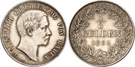 Baden. 
Friedrich I. 1856-1907. 1/2 Gulden 1862. AKS&nbsp; 127, J.&nbsp; 75b. . 

vz