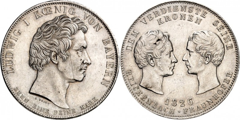 Bayern. 
Ludwig I. 1825-1848. Geschichtstaler 1826 Reichenbach-Frauenhofer. AKS...
