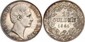 Bayern. 
Ludwig II. 1864-1886. Gulden 1864 Kopf mit Scheitel. AKS 177, J. 100. . 

vz-St / vz