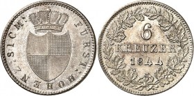 Hohenzollern-Sigmaringen. 
Carl 1831-1848. 6 Kreuzer 1844. AKS&nbsp; 14, J.&nbsp; 11. . 

St-