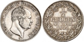 Hohenzollern unter Preussen. 
Friedrich Wilhelm IV. 1840-1861. 1/2 Gulden 1852&nbsp;A. AKS&nbsp; 21, J.&nbsp; 22, Neum.&nbsp; 53. . 

kl. Kr., vz