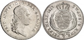 Sachsen, Königreich. 
Friedrich August I. (1763-)1806-1827. 2/3 Taler (1/2 Konv.-Taler) 1813. AKS&nbsp; 32, J.&nbsp; 21. . 

min. just., ss+