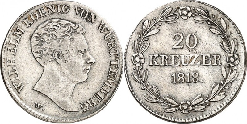 Württemberg. 
Wilhelm I. 1816-1864. 20 Kreuzer 1818. AKS&nbsp; 88, J.&nbsp; 35....