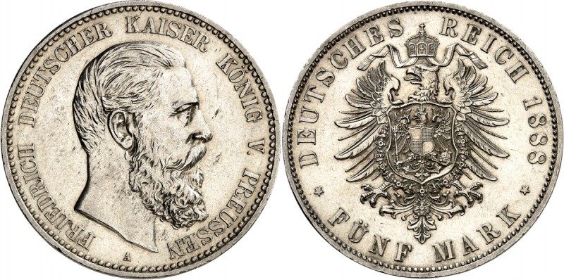 KAISERREICH. 
PREUSSEN, Königreich. 
5 Mark 1888 Friedrich III. J. 99. . 

v...