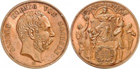 KAISERREICH. 
SACHSEN, Königreich. 
5 Mark-Größe Cu- Medaille 1889 Haus Wettin. J. 123a. . 

min. Fleck, vz