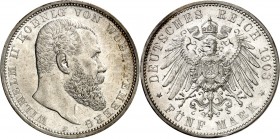 KAISERREICH. 
WÜRTTEMBERG, Königreich. 
5 Mark 1908 Wilhelm II. J.&nbsp; 176. . 

vz