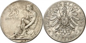 PROBEN. 
KLEINMÜNZEN. 
25 Pfennig 1909 A Cu- Legierung versilbert, Sitzender Merkur/ Adler ( 2.Preis des Wettbewerbs. Schaaf&nbsp; 18.G44. . 

ss+...