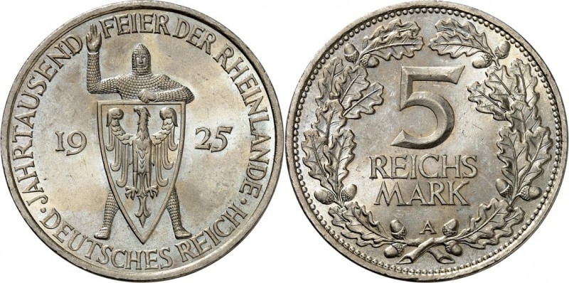 WEIMARER REPUBLIK. 
GEDENKMÜNZEN. 
5 Reichsmark 1925A Rheinland. J.&nbsp; 322....