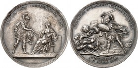 EUROPA. 
DÄNEMARK. 
Christian VII. 1766-1808. Medaille 1801 (v. Loos) a.d. Angriff der Engländer auf KOPENHAGEN am 2. April. Personifik. d. Gerechti...