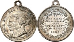 EUROPA. 
GROSSBRITANNIEN. 
Victoria 1837-1901. Medaille 1855 (v. Robineau) a. d. Besuch d. engl. Königspaares in Paris. Köpfe d. Paares n.l. / 8 Z. ...