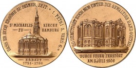 DEUTSCHE STÄDTE. 
Alphabetisch. 
HAMBURG. Medaille 1906 (o.Sign.) a. d. am 3.&nbsp;Juli abgebrannte St. Michaelis-Kirche. Ansicht d. unversehrten Ki...