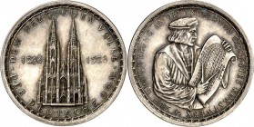 DEUTSCHE STÄDTE. 
Alphabetisch. 
KÖLN. Spendenmedaille 1928 (v. Glöckler) f. d. Domhütte. Dombaumeister-Hüftb. mit Grundriss n.r.&nbsp;/ Ansicht d. ...