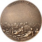 DEUTSCHE STÄDTE. 
Alphabetisch. 
MÜNCHEN. Medaille 2000 (o. Sign.) MÜNCHEN 2000. Nackte auf einer Wiese im Englischen Garten liegend. eins. Bronzegu...