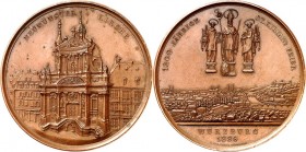 DEUTSCHE STÄDTE. 
Alphabetisch. 
WÜRZBURG. Medaille 1889 (b. Lauer) a.d. 1200. Todestag des Frankenapostels St. Kilian. Außenansicht d. Neumünster-K...