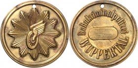 DEUTSCHE STÄDTE. 
Alphabetisch. 
WUPPERTAL. Polizeimarke o.J.( nach 1929) der Bahnkriminalpolizei Wuppertal. Ovales Feld in Us./ Flügelrad auf 12 za...