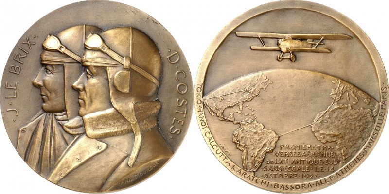 GESCHICHTE u. VERKEHRSWESEN. 
LUFTFAHRT. 
FLUGZEUGE. Medaille 1927 (v. Anie Mo...