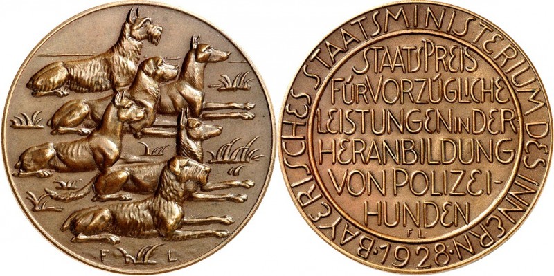 GEWERBE, HANDEL, INDUSTRIE. 
TIERZUCHT u. -MOTIVE. 
HUNDE. BAYERN. Medaille 19...