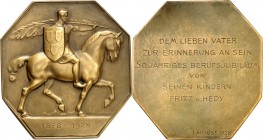 MEDAILLEURE des XIX. bis XXI. Jh.. 
ÖSTERREICH. 
HOFNER, Otto *1879 Wien +1946 ebd. Plakette 1928 Widmung zum 50jährigen Berufsjubiläum, ihrem Vater...