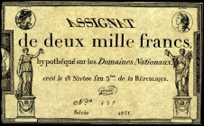FRANKREICH. 
Assignaten. 
I. Republik. 2000 Francs 18 Nivose An III (7.1.1795). Pi. A81. . 

II