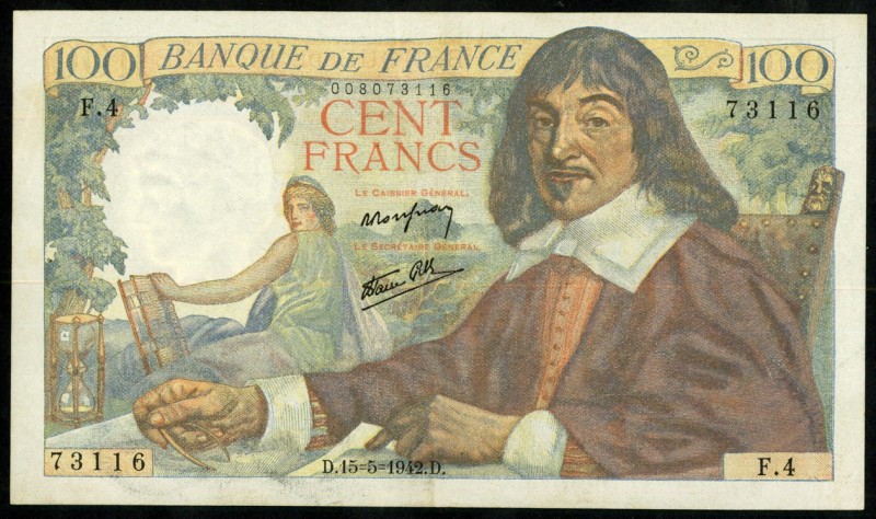 FRANKREICH. 
III. Republik -. 
100 Francs 15.5.1942. Pick&nbsp; 101a. . 

II...