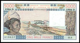 FRANZÖSISCH WESTAFRIKA. 
5000 Francs 1986 D. Pi. 407 Dg. . 

I