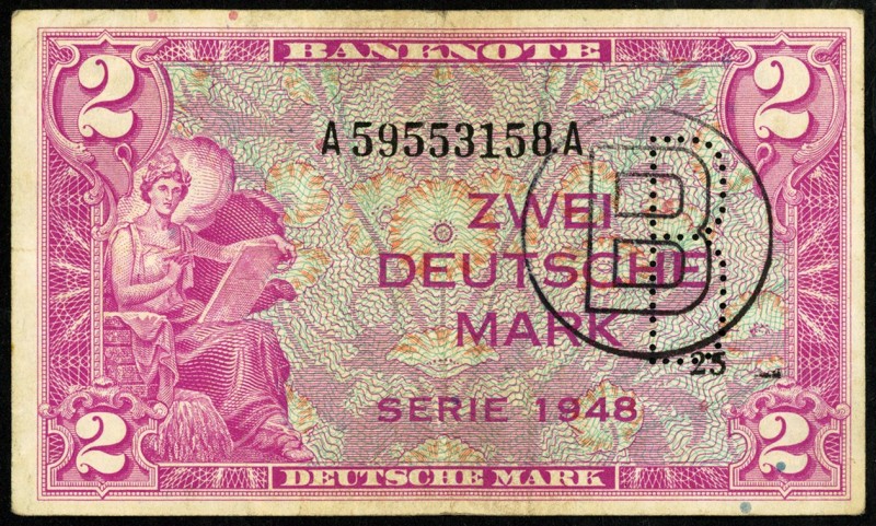 Bundesrepublik. 
Bank Deutscher Länder. 
2 Deutsche Mark 1948 Nr. A - A mit B-...