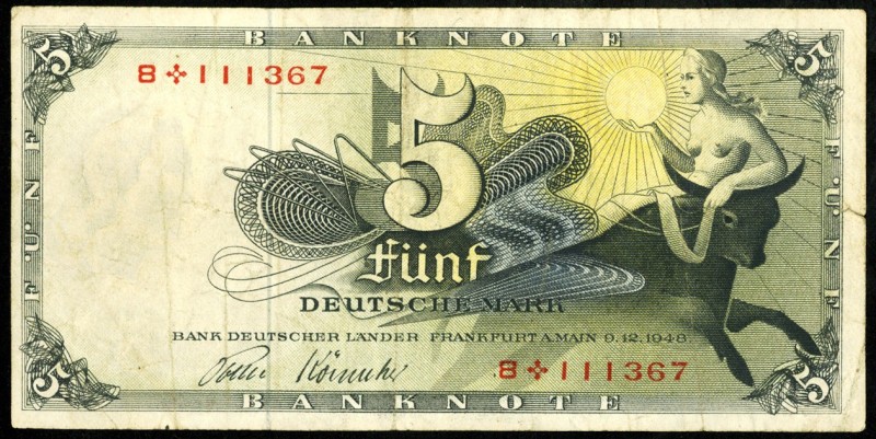 Bundesrepublik. 
Bank Deutscher Länder. 
5 Deutsche Mark 9.12.1948 Kreuzstern ...