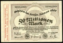 RHEINLAND-PFALZ. 
Adenau, Kreis. 500 Mio.Mark, 5 Mrd.Mark 15.7.923 -1.4.1924. Ke.&nbsp; 13e, v.E 1500.15,16. (2). 

I, III