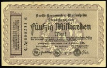 RHEINLAND-PFALZ. 
Kreuznach u. Meisenheim, Kreise u. Stadt Kreuznach. 500 Mio.Mark 1.10.1923 -1.4.1924, 2x1 ( mit und ohne Druckfirma),5,10,50 Mrd.Ma...