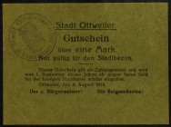 RHEINLAND-PFALZ. 
Ottweiler, Bürgermeister und Beigeordnete. 1 Mark 4.8.1914 -1.9.1914 mit Rundstpl.ohne Unterschr. v.E. 1663.2c. . 

I-