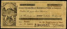 RHEINLAND. 
Barmen, v.d.Heydt-Kersten & Söhne. 1, 2, Mio.Mark 15.8.1923. v.E.&nbsp; 59.7,8. (2). 

III-IV