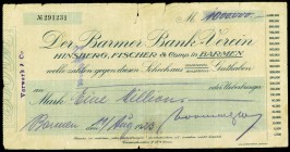RHEINLAND. 
Barmen, Vorwerk&Co. 1Mio.Mark 11.8.1923 Kundenchecks des barmer Bank-Verein Hinsberg,Fischer Comp. v.E. 97.1. . 

IV