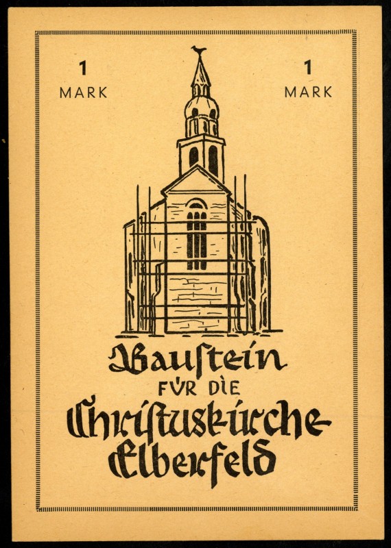 RHEINLAND. 
Elberfeld, Christuskirche. 1(2x), 2 (3x) 5(3x) Mark. o.D.ca.1950. B...