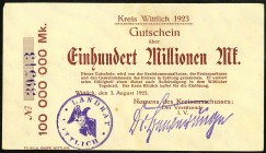 RHEINLAND. 
Wittlich, Kreis (Rh.- Pfalz). 100 Mio. Mark 22.9.1923. Ke.&nbsp; 5682.g., v.E.&nbsp; 1793.19. . 

II