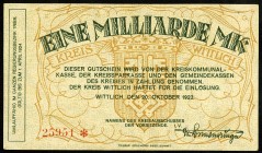 RHEINLAND. 
Wittlich, Kreis (Rh.- Pfalz). 1 Mrd.Mark 20.10.1923 -1.4.1924. Ke.&nbsp; 5682.g., v.E.&nbsp; 1793.20 a oder b oder c. . 

II