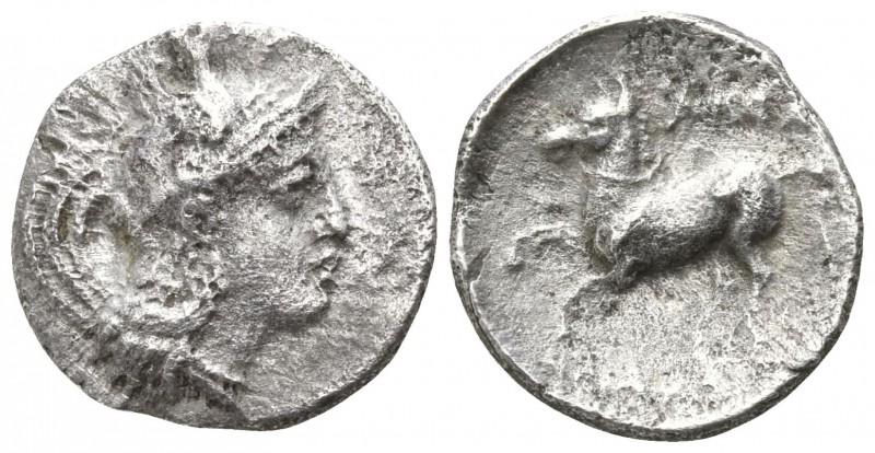 Apulia. Arpi circa 325-275 BC.
Diobol AR

13mm., 1,01g.

Head of Athena rig...