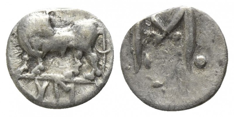 Lucania. Sybaris circa 550-510 BC.
Obol AR

9mm., 0,43g.

Bull standing lef...